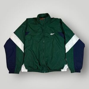 Vintage Reebok Jacket Mens XL Full Zip Windbreaker Hooded Track Big Logo 90s